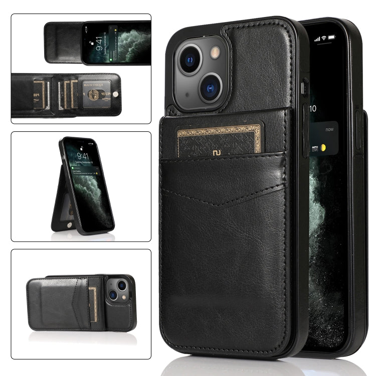 For iPhone 13 Solid Color PC + TPU Protective Case with Holder & Card Slots