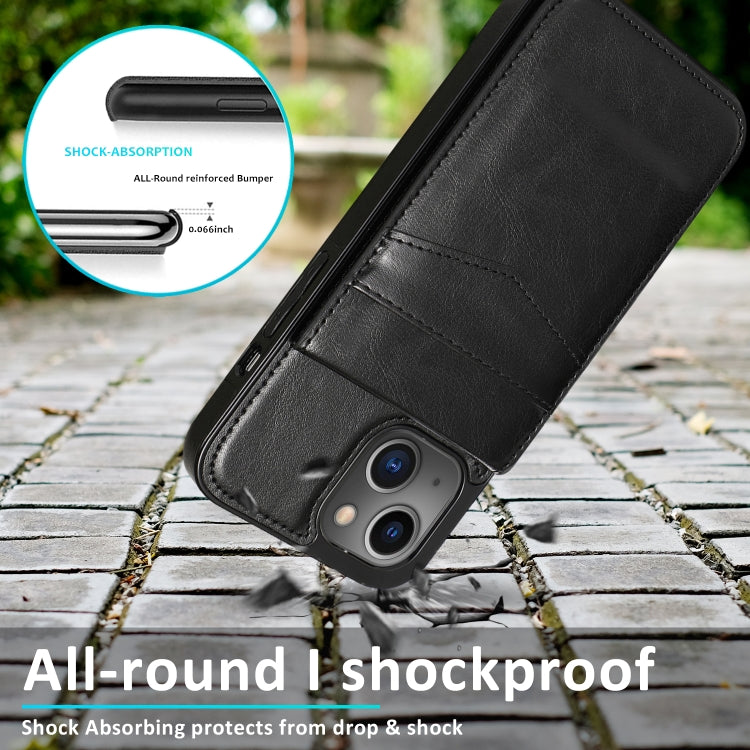 For iPhone 13 Solid Color PC + TPU Protective Case with Holder & Card Slots