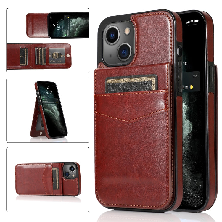For iPhone 13 Solid Color PC + TPU Protective Case with Holder & Card Slots