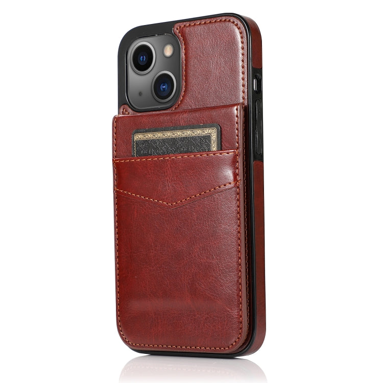 For iPhone 13 Solid Color PC + TPU Protective Case with Holder & Card Slots