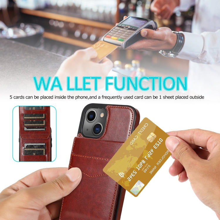 For iPhone 13 Solid Color PC + TPU Protective Case with Holder & Card Slots