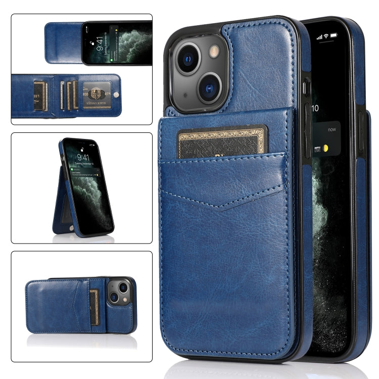 For iPhone 13 Solid Color PC + TPU Protective Case with Holder & Card Slots