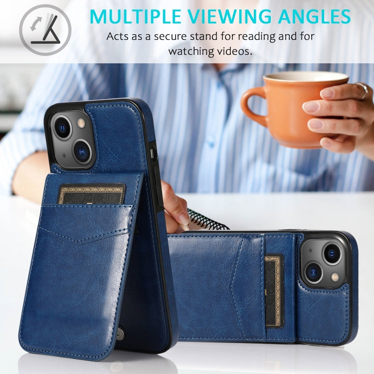 For iPhone 13 Solid Color PC + TPU Protective Case with Holder & Card Slots