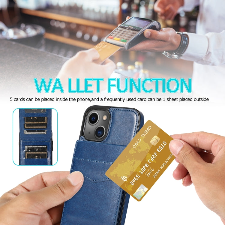 For iPhone 13 Solid Color PC + TPU Protective Case with Holder & Card Slots