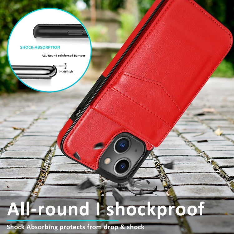 For iPhone 13 Solid Color PC + TPU Protective Case with Holder & Card Slots