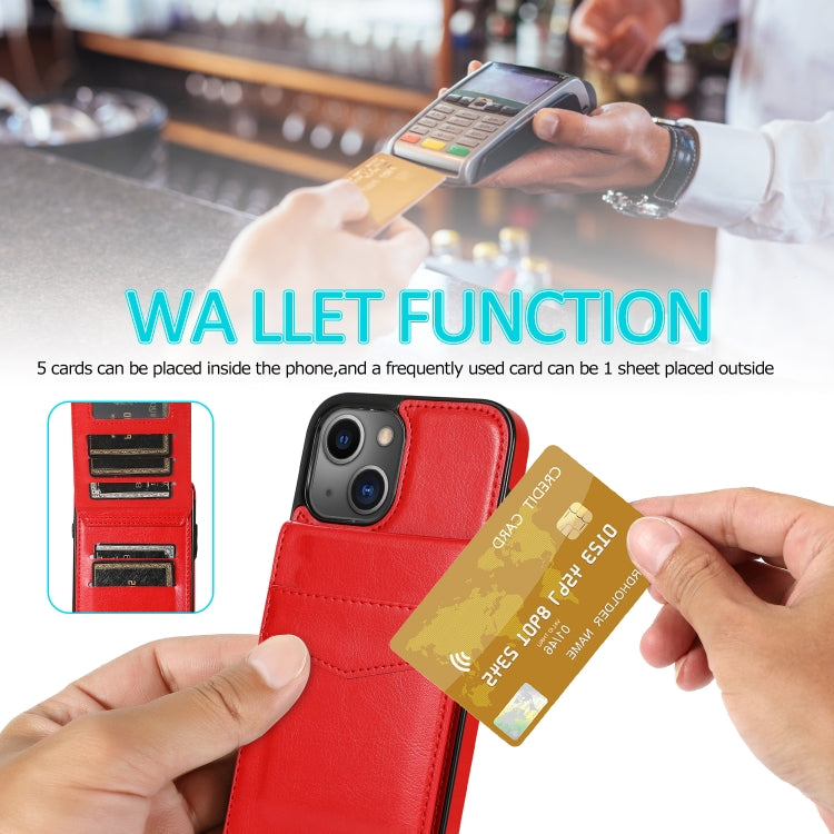 For iPhone 13 Solid Color PC + TPU Protective Case with Holder & Card Slots