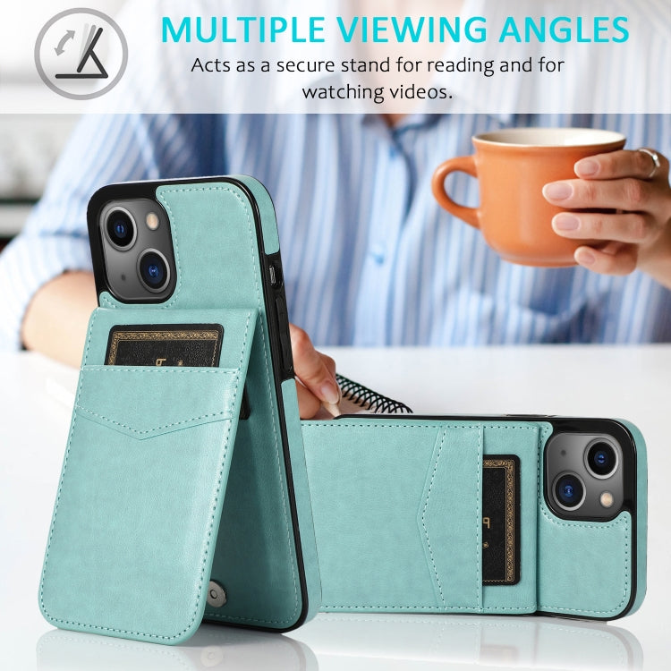 For iPhone 13 Solid Color PC + TPU Protective Case with Holder & Card Slots