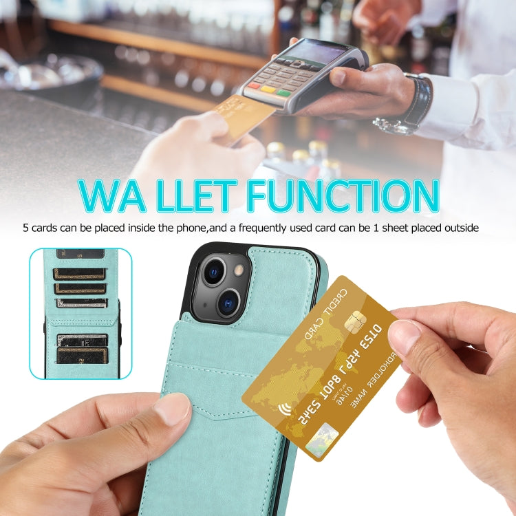 For iPhone 13 Solid Color PC + TPU Protective Case with Holder & Card Slots