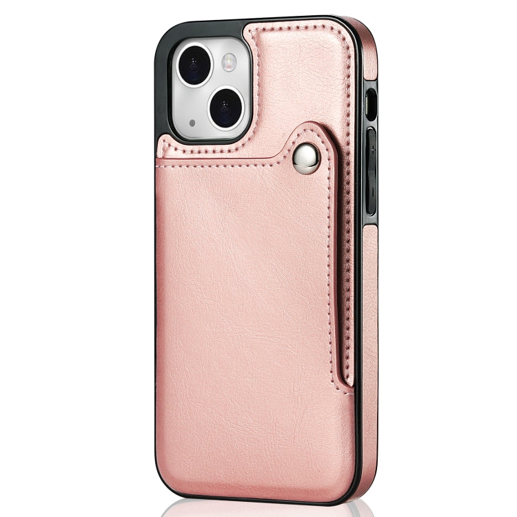 For iPhone 13 mini Pure Color Oblique Card PU + TPU Protective Case with Card Sot & Holder