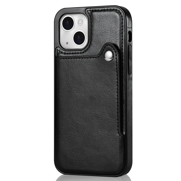 For iPhone 13 mini Pure Color Oblique Card PU + TPU Protective Case with Card Sot & Holder
