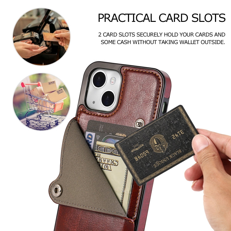 For iPhone 13 mini Pure Color Oblique Card PU + TPU Protective Case with Card Sot & Holder