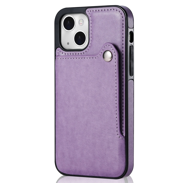 For iPhone 13 mini Pure Color Oblique Card PU + TPU Protective Case with Card Sot & Holder