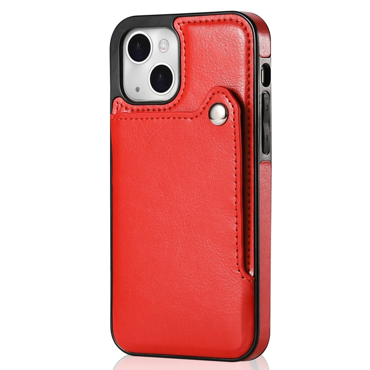 For iPhone 13 Pure Color Oblique Card PU + TPU Protective Case with Card Sot & Holder