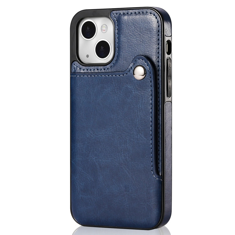 For iPhone 13 Pure Color Oblique Card PU + TPU Protective Case with Card Sot & Holder