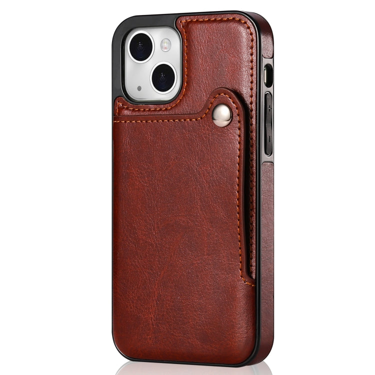 For iPhone 13 Pure Color Oblique Card PU + TPU Protective Case with Card Sot & Holder