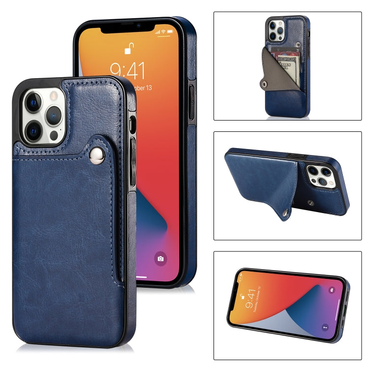 For iPhone 13 Pro Max Pure Color Oblique Card PU + TPU Protective Case with Card Sot & Holder