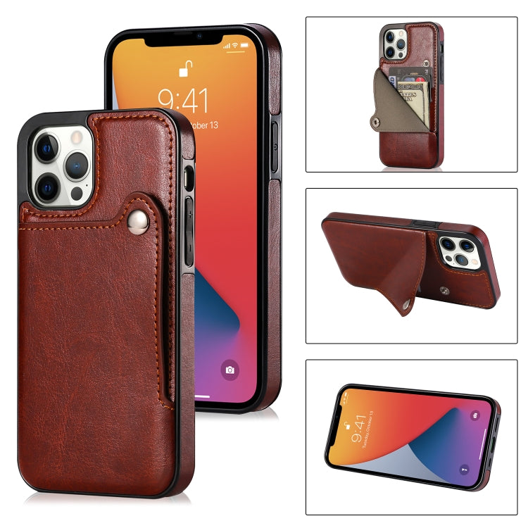 For iPhone 13 Pro Max Pure Color Oblique Card PU + TPU Protective Case with Card Sot & Holder