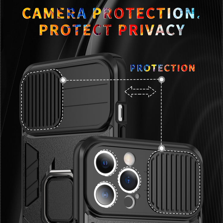 For iPhone 13 Pro Sliding Camera Cover Design TPU + PC Shockproof Case with Ring Holder