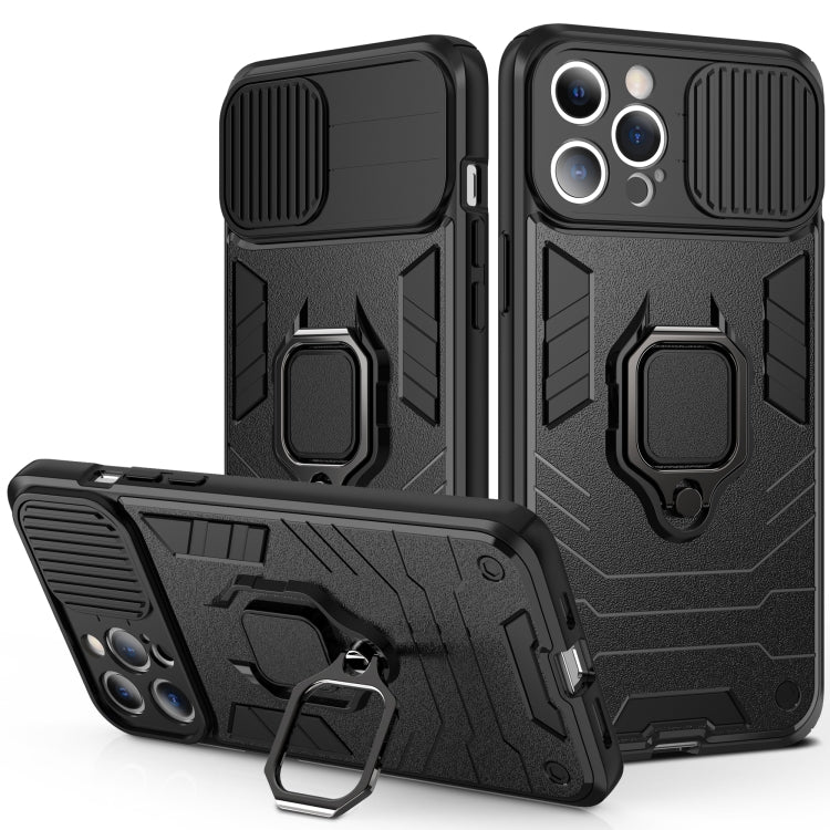 For iPhone 13 Pro Max Sliding Camera Cover Design TPU + PC Shockproof Case with Ring Holder