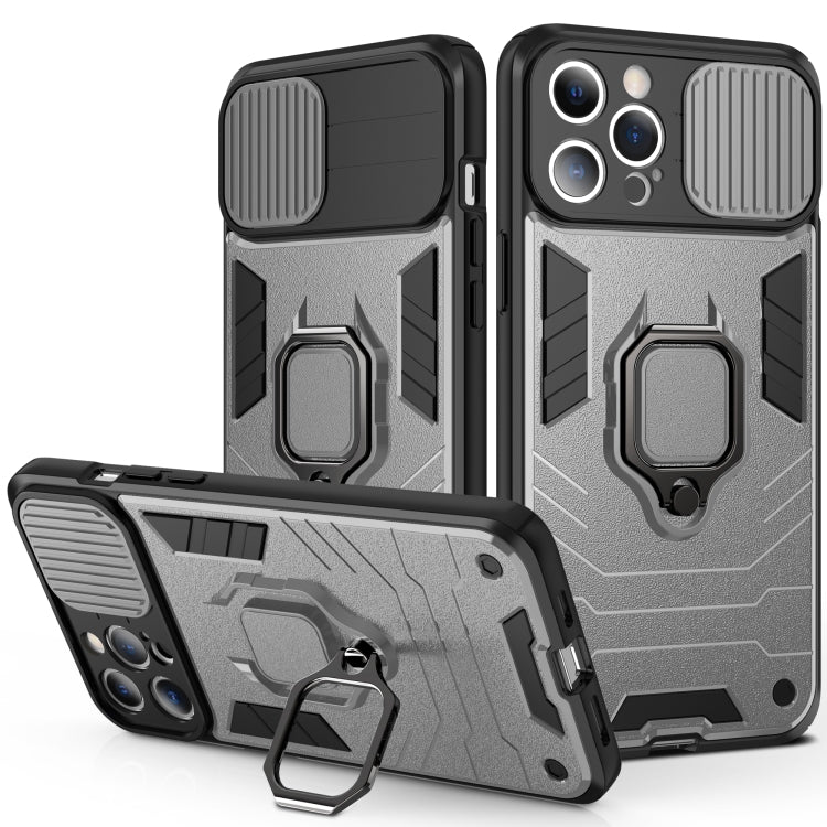 For iPhone 13 Pro Max Sliding Camera Cover Design TPU + PC Shockproof Case with Ring Holder