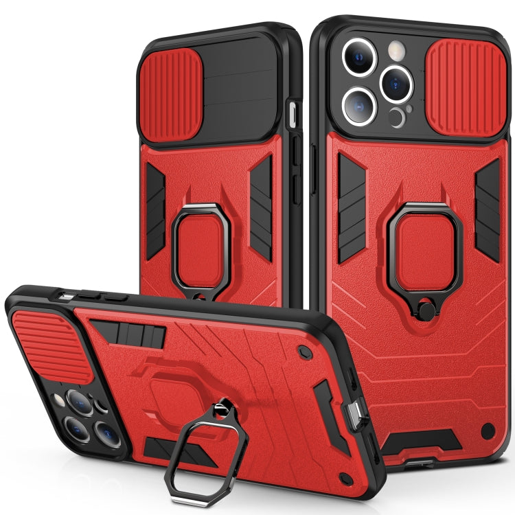 For iPhone 13 Pro Max Sliding Camera Cover Design TPU + PC Shockproof Case with Ring Holder
