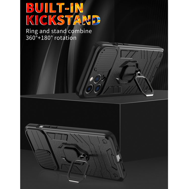 For iPhone 13 Pro Max Sliding Camera Cover Design TPU + PC Shockproof Case with Ring Holder