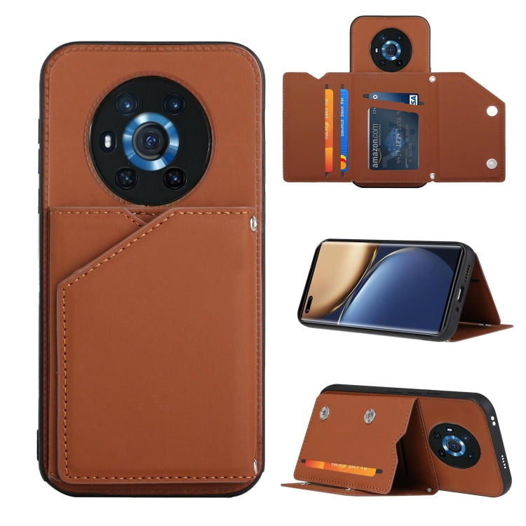 For Honor Magic3 Skin Feel PU + TPU + PC Back Cover Shockproof Case with Card Slots & Holder & Photo Frame
