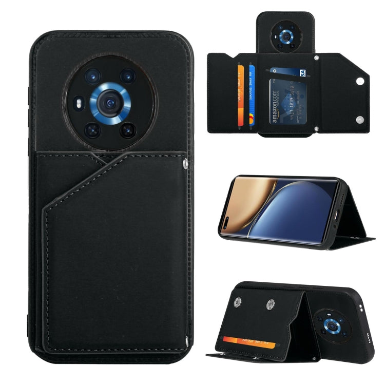 For Honor Magic3 Skin Feel PU + TPU + PC Back Cover Shockproof Case with Card Slots & Holder & Photo Frame