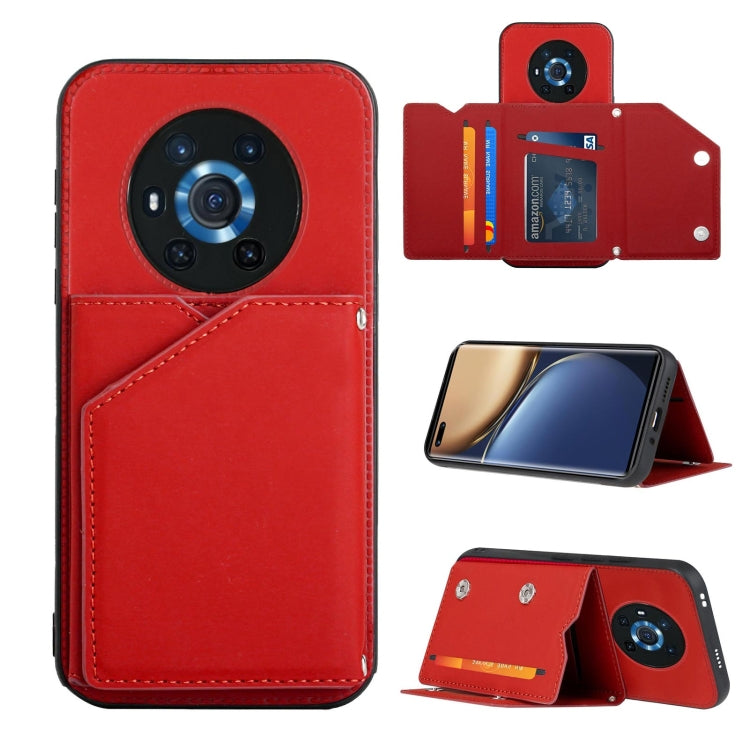 For Honor Magic3 Skin Feel PU + TPU + PC Back Cover Shockproof Case with Card Slots & Holder & Photo Frame
