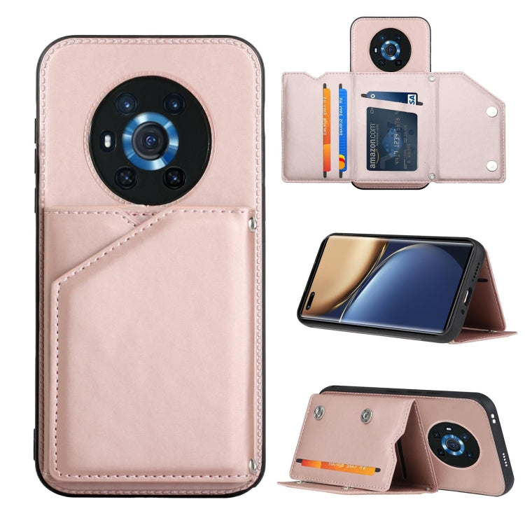 For Honor Magic3 Skin Feel PU + TPU + PC Back Cover Shockproof Case with Card Slots & Holder & Photo Frame