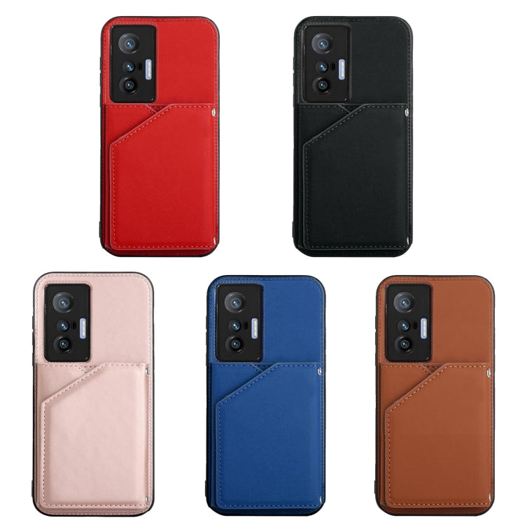 For vivo X70 Skin Feel PU + TPU + PC Back Cover Shockproof Case with Card Slots & Holder & Photo Frame