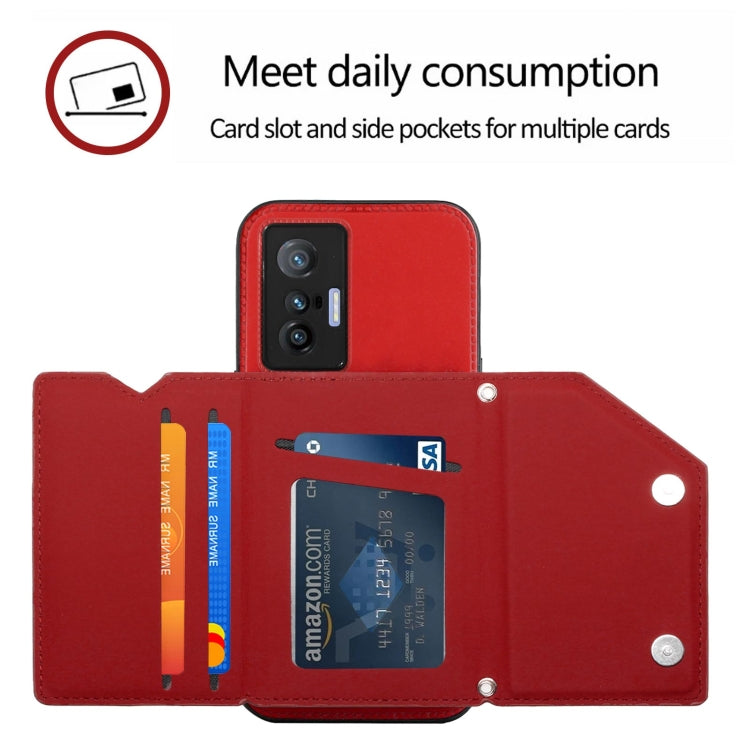 For vivo X70 Skin Feel PU + TPU + PC Back Cover Shockproof Case with Card Slots & Holder & Photo Frame