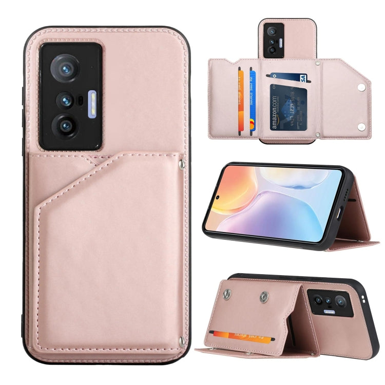 For vivo X70 Skin Feel PU + TPU + PC Back Cover Shockproof Case with Card Slots & Holder & Photo Frame