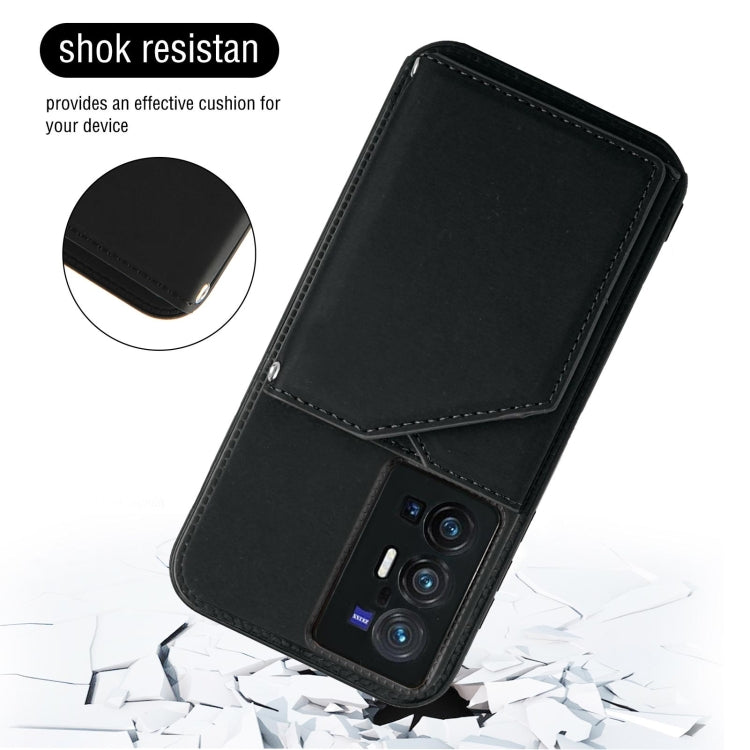 For vivo X70 Pro+ Skin Feel PU + TPU + PC Back Cover Shockproof Case with Card Slots & Holder & Photo Frame