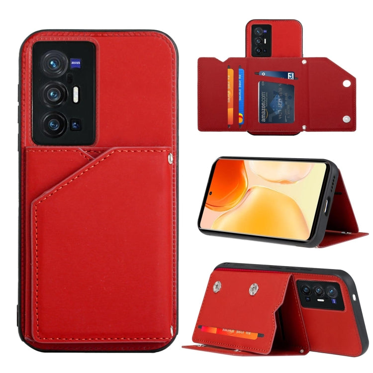 For vivo X70 Pro+ Skin Feel PU + TPU + PC Back Cover Shockproof Case with Card Slots & Holder & Photo Frame