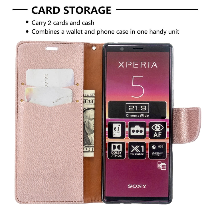 For Sony Xperia 5 / XZ5 Litchi Texture Pure Color Horizontal Flip PU Leather Case with Holder & Card Slots & Wallet & Lanyard