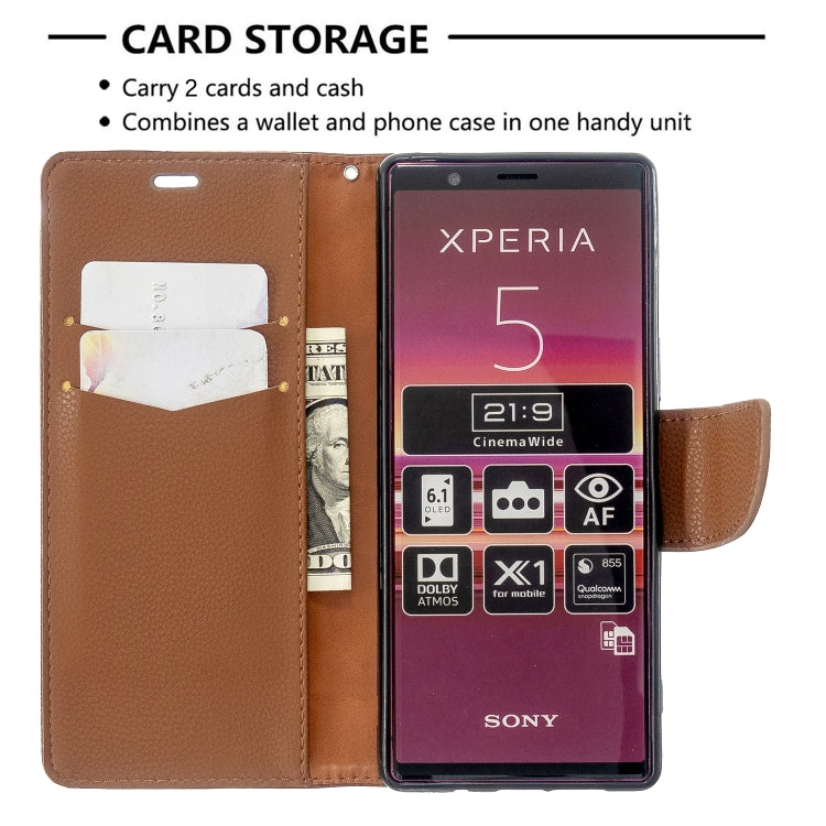 For Sony Xperia 5 / XZ5 Litchi Texture Pure Color Horizontal Flip PU Leather Case with Holder & Card Slots & Wallet & Lanyard
