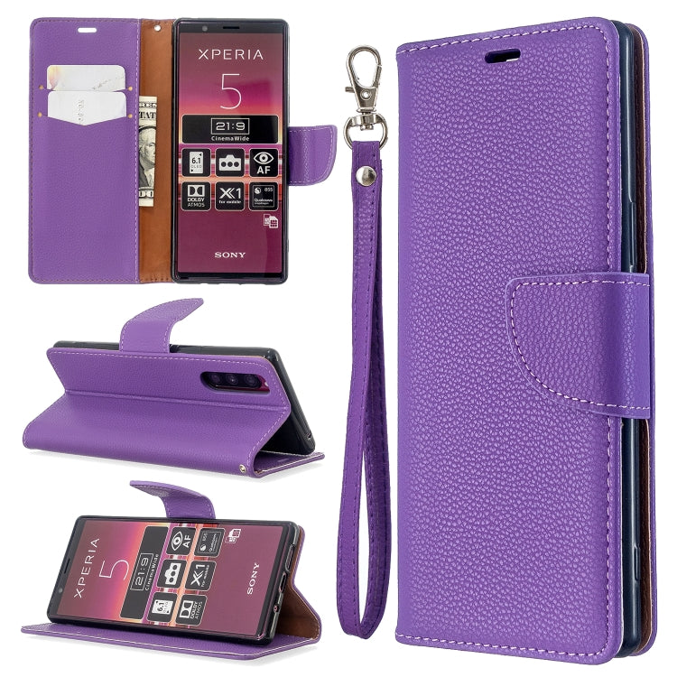For Sony Xperia 5 / XZ5 Litchi Texture Pure Color Horizontal Flip PU Leather Case with Holder & Card Slots & Wallet & Lanyard
