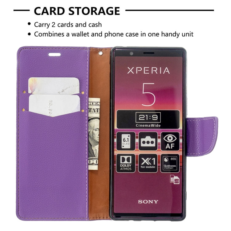 For Sony Xperia 5 / XZ5 Litchi Texture Pure Color Horizontal Flip PU Leather Case with Holder & Card Slots & Wallet & Lanyard