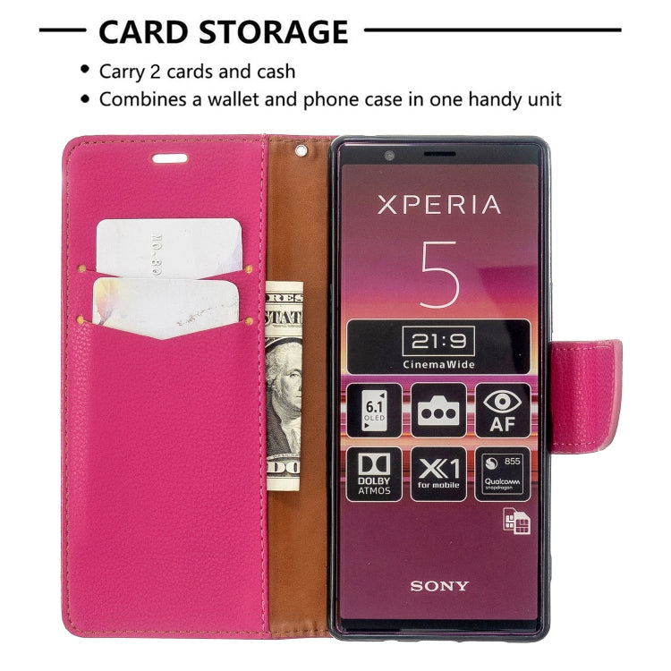 For Sony Xperia 5 / XZ5 Litchi Texture Pure Color Horizontal Flip PU Leather Case with Holder & Card Slots & Wallet & Lanyard
