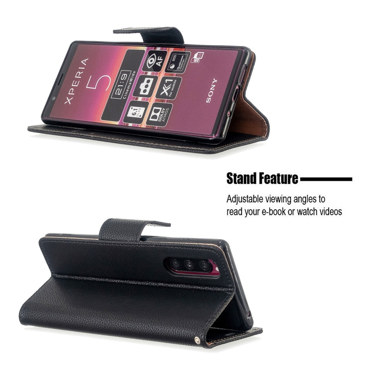For Sony Xperia 5 / XZ5 Litchi Texture Pure Color Horizontal Flip PU Leather Case with Holder & Card Slots & Wallet & Lanyard