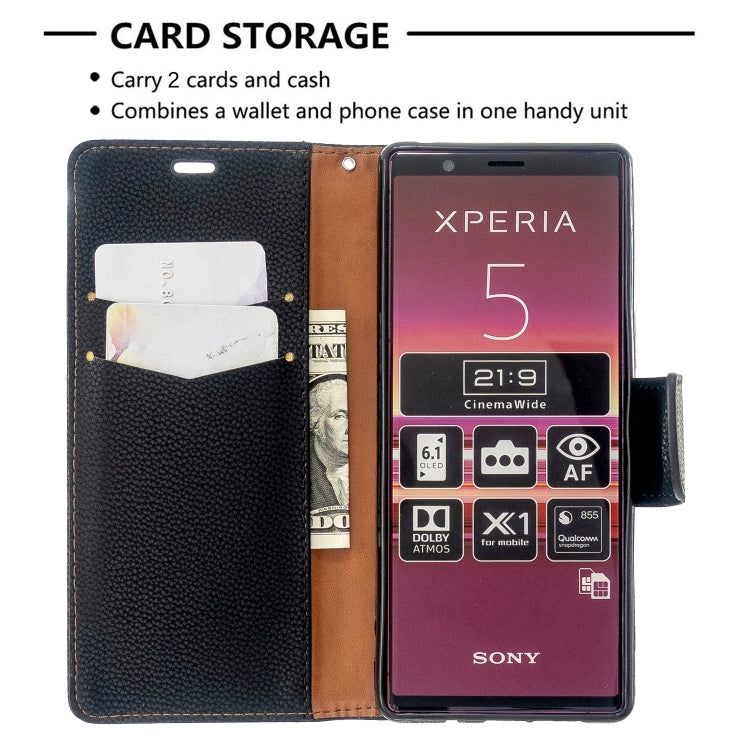 For Sony Xperia 5 / XZ5 Litchi Texture Pure Color Horizontal Flip PU Leather Case with Holder & Card Slots & Wallet & Lanyard