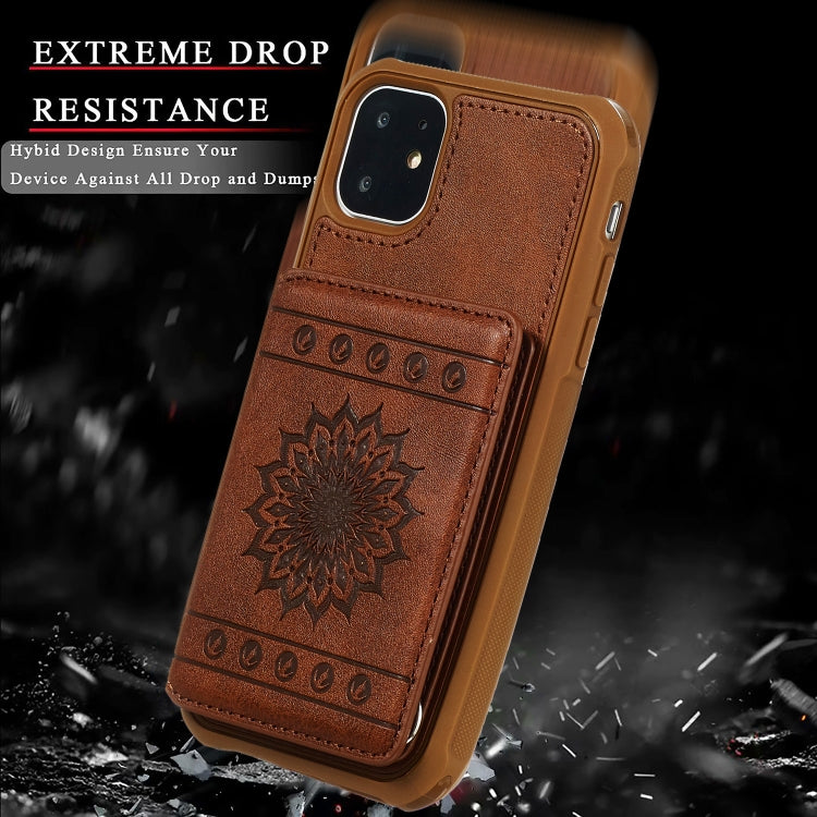 For iPhone 11 Sunflower Embossing Pattern PU + TPU Case with Holder & Card Slots & Photo Frame & Lanyard