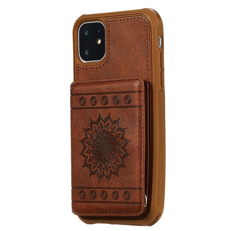 For iPhone 11 Sunflower Embossing Pattern PU + TPU Case with Holder & Card Slots & Photo Frame & Lanyard