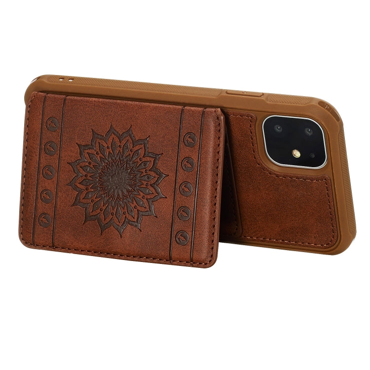For iPhone 11 Sunflower Embossing Pattern PU + TPU Case with Holder & Card Slots & Photo Frame & Lanyard