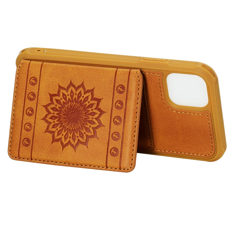 For iPhone 11 Sunflower Embossing Pattern PU + TPU Case with Holder & Card Slots & Photo Frame & Lanyard