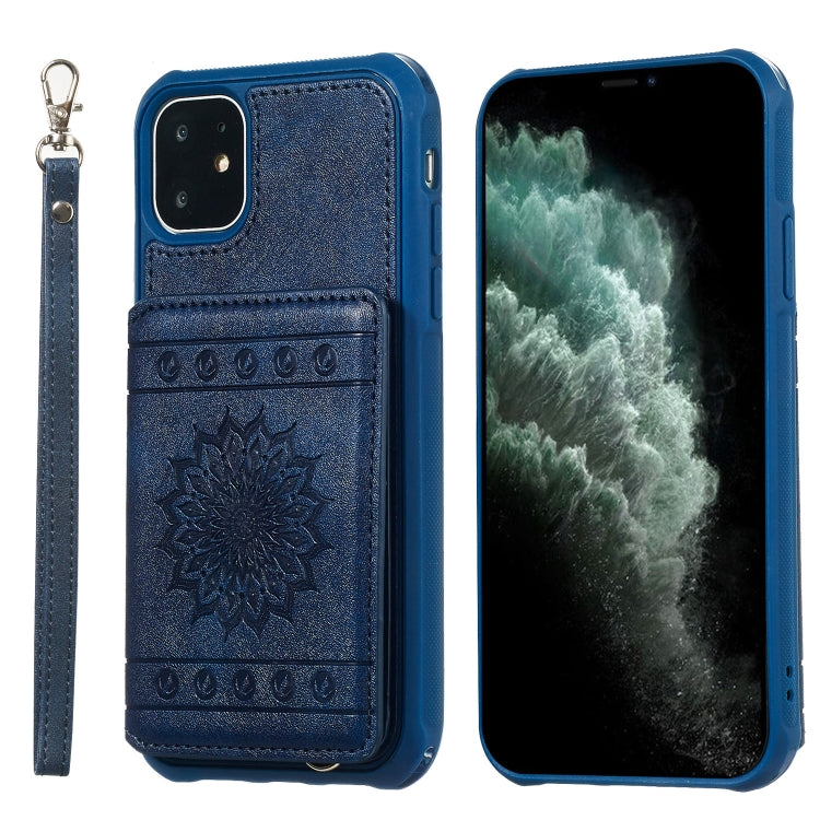 For iPhone 11 Sunflower Embossing Pattern PU + TPU Case with Holder & Card Slots & Photo Frame & Lanyard