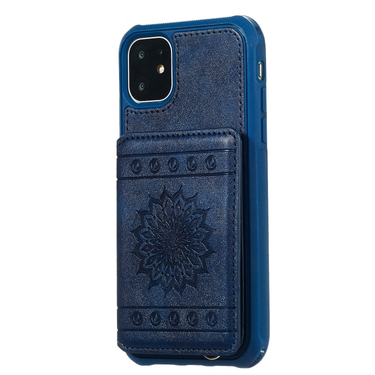 For iPhone 11 Sunflower Embossing Pattern PU + TPU Case with Holder & Card Slots & Photo Frame & Lanyard