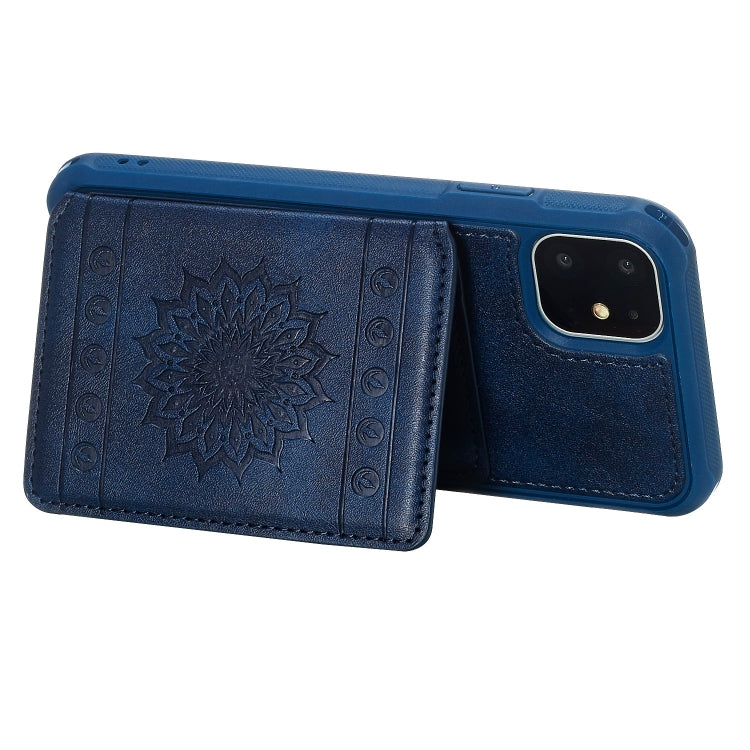 For iPhone 11 Sunflower Embossing Pattern PU + TPU Case with Holder & Card Slots & Photo Frame & Lanyard