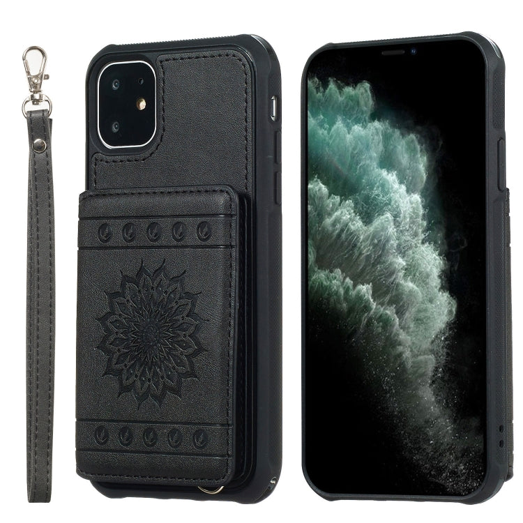 For iPhone 11 Sunflower Embossing Pattern PU + TPU Case with Holder & Card Slots & Photo Frame & Lanyard